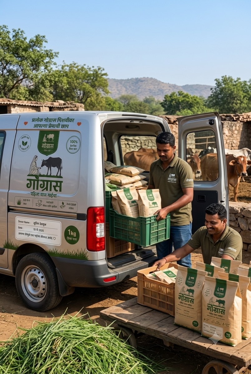 Delivering fodder from the GoGrass vehicle