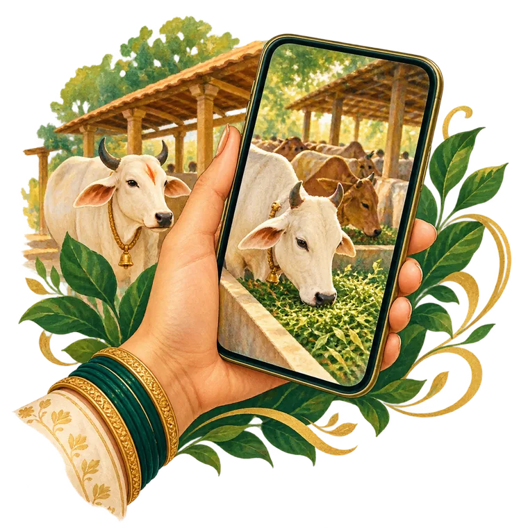 A phone showing a WhatsApp update of cows being fed